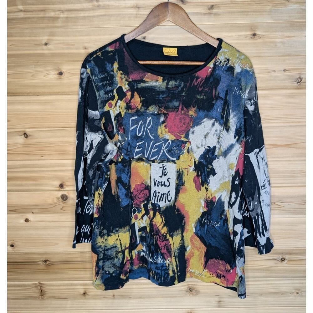 Katina Marie‎ Top Womens 2X Black Art Multicolor Tee